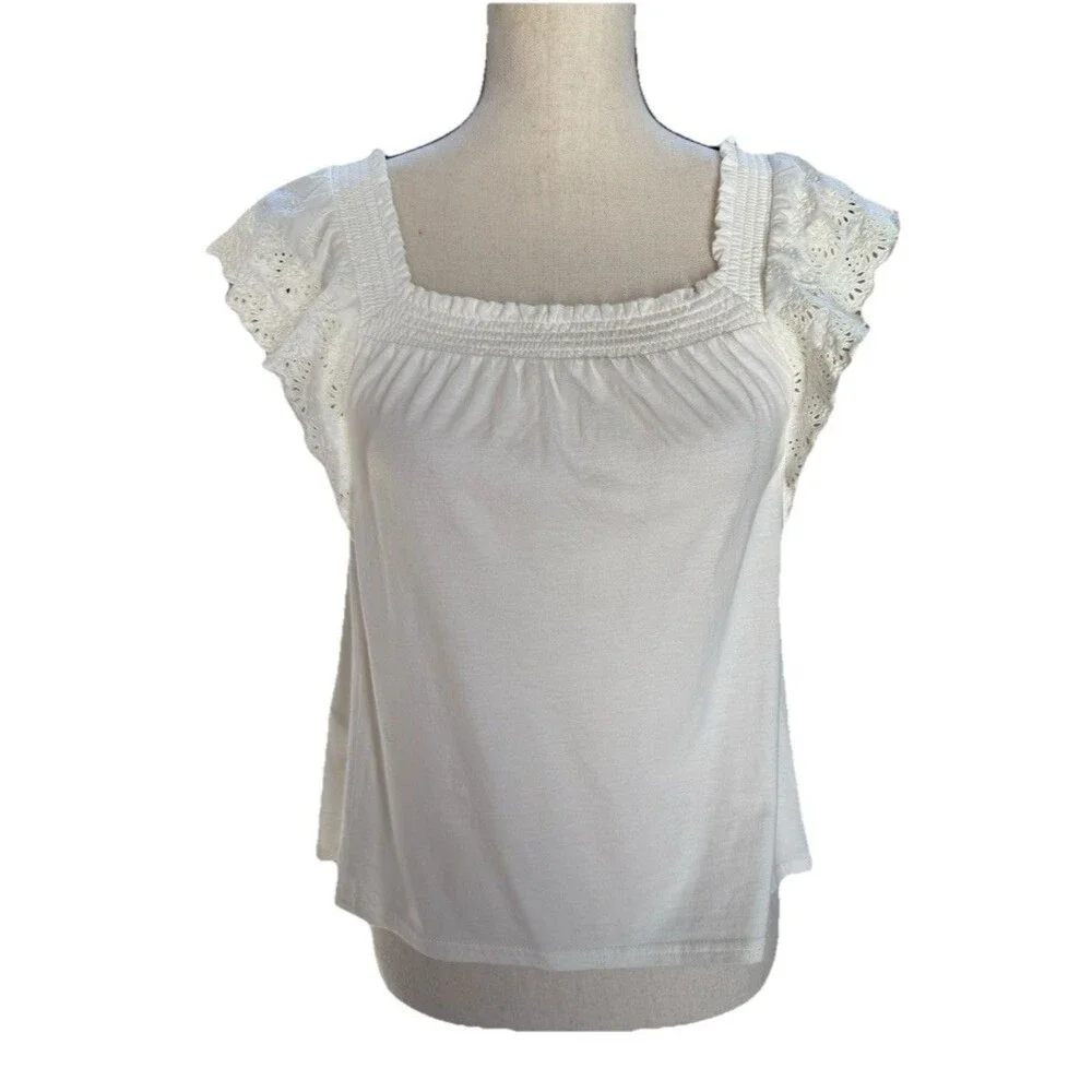 NWT Polo Ralph Lauren Girls Ruffled Top Sea Harbor White, M (8-10).